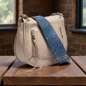 Rebecca Minkoff Beige Crossbody Bag with Blue Strap Leather Saddle Bag